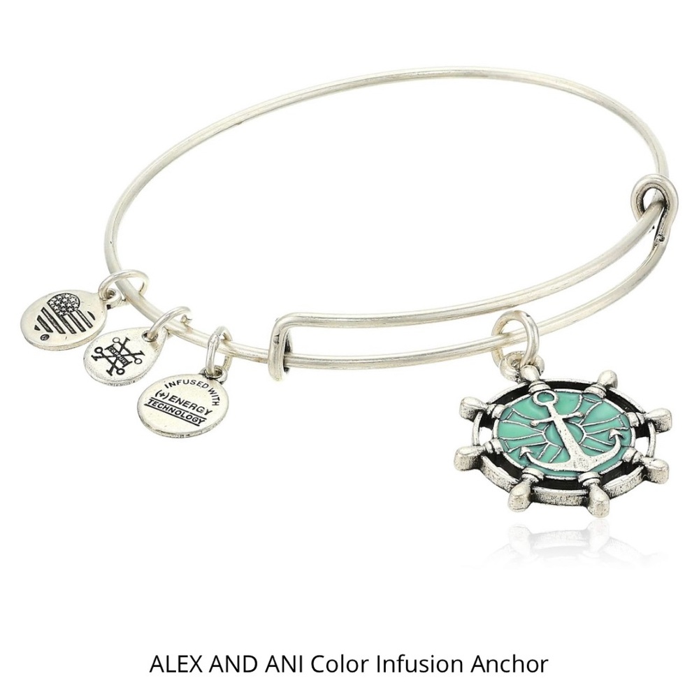 Alex and Ani Silver and Green Anchor Bracelet